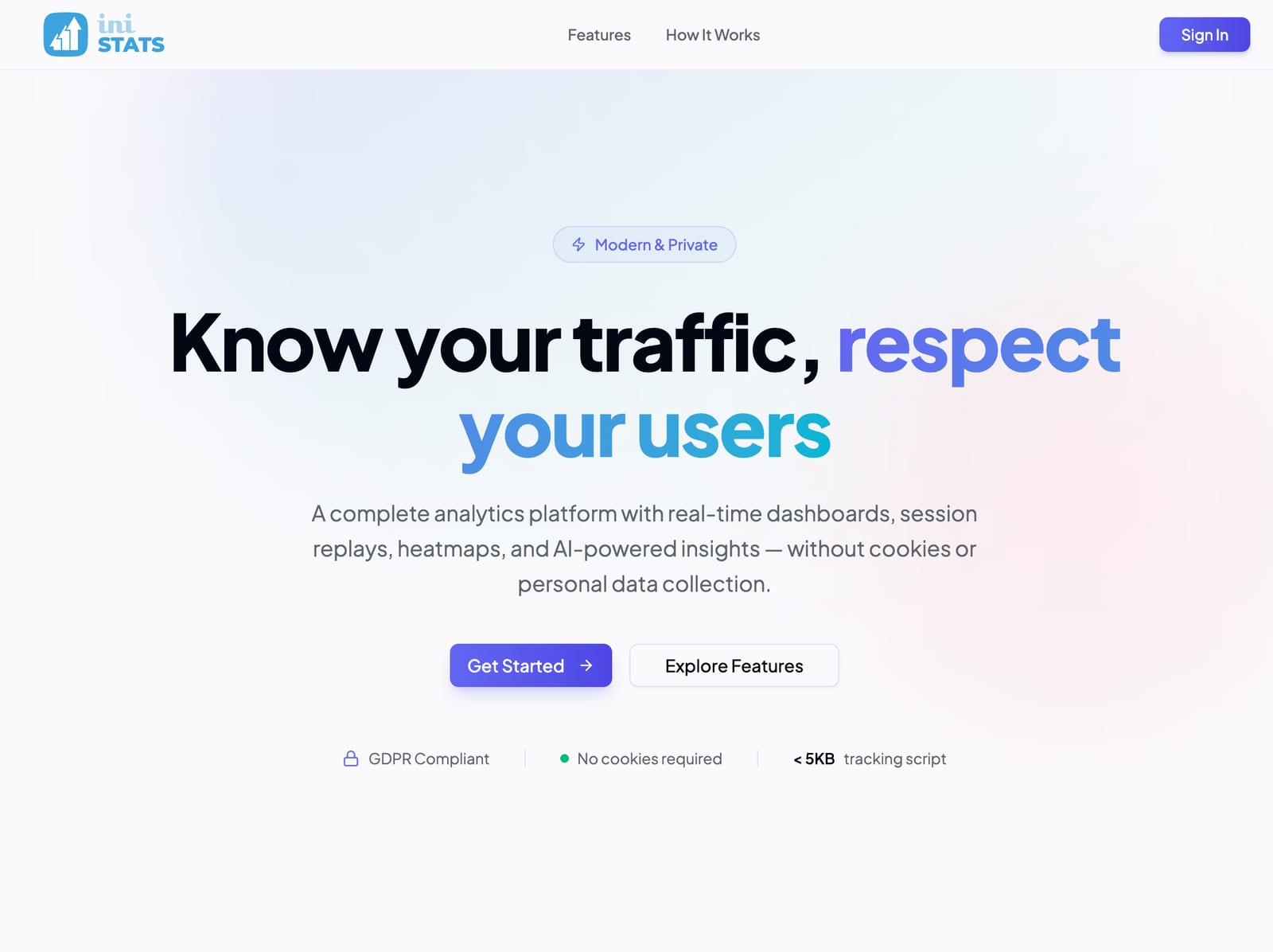 INI Stats hero page: Know your traffic, respect your users.